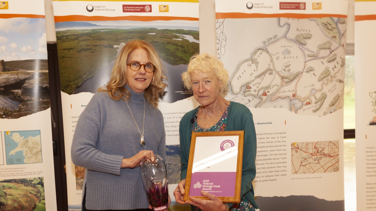 Paula Harvey, named the 2025 Heritage Hero by The Heritage Council, is pictured with Virginia Teehan ahead of the National Heritage Awards ceremony at the Royal Hospital Kilmainham