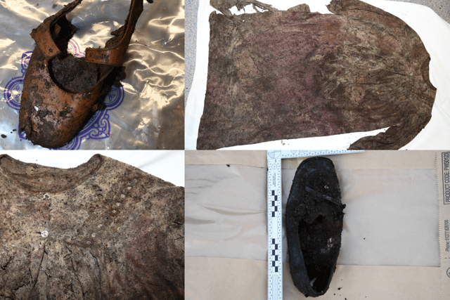 Items of clothing and shoes were also recovered at the scene included: a slip, tights, and a nightdress which was notably buttoned up to the neck as well as size two brown and black leather shoes .