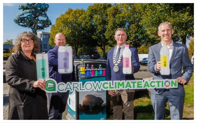 Carlow County Council's Environmental Awareness Officer and Senior Engineer, Dee Sewell and Cian Madden, with Mayor of Carlow, Cllr Paul Doogue and Chief Marketing Officer of Re-turn, Dermot Mulligan