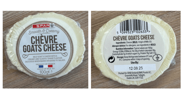 Spar has recalled a specific batch of its own-brand Chevre goat’s cheese due to the possible presence of Listeria monocytogenes.