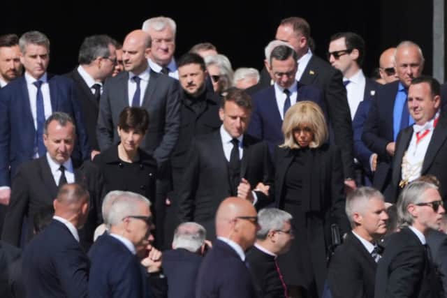He was joined by Ireland’s Taoiseach Micheal Martin and Tanaiste Simon Harris inside the great church, before the Irish delegation headed out into St Peter’s Square to take their seats.