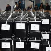 Ballot boxes in the count centre in Kilkenny