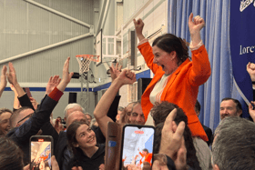 Callaghan celebrating winning her seat