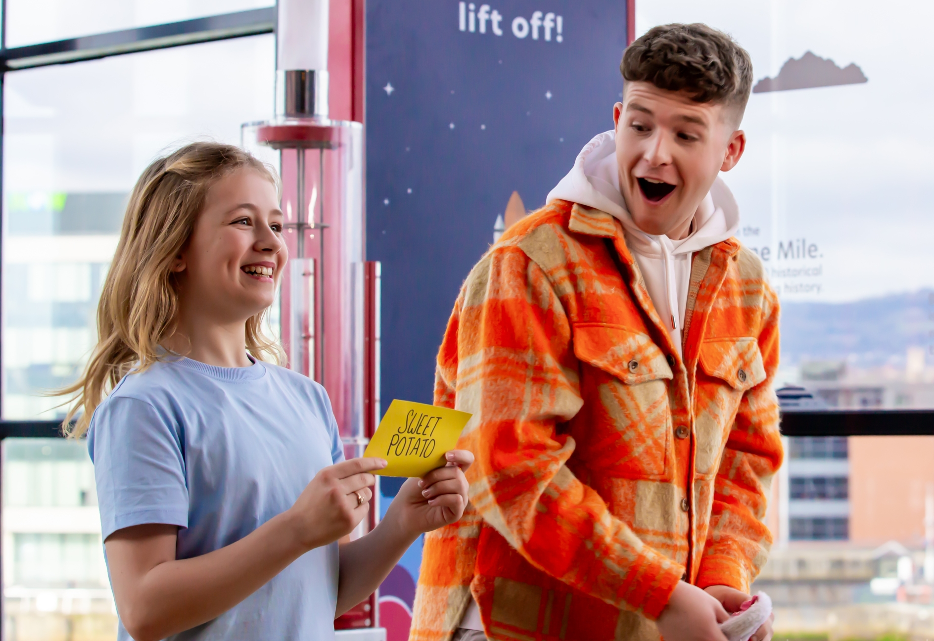 Youtuber Adam Beales with contestant Kate Butler from Carlow