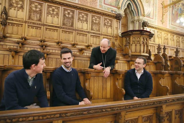 Bishop Alphonsus Cullinan, chair of the Bishops' Council for Vocations, with seminarians for the launch of the 'Year for Vocation to the Diocesan Priesthood', in April 2023 (Catholic Communications)