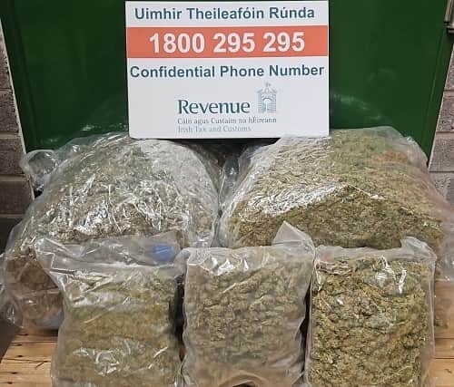 The illicit drugs were discovered with the assistance of detector dog Enzo (pictured above) in parcels originating from Spain which were intended for addresses in Dublin and Meath.
