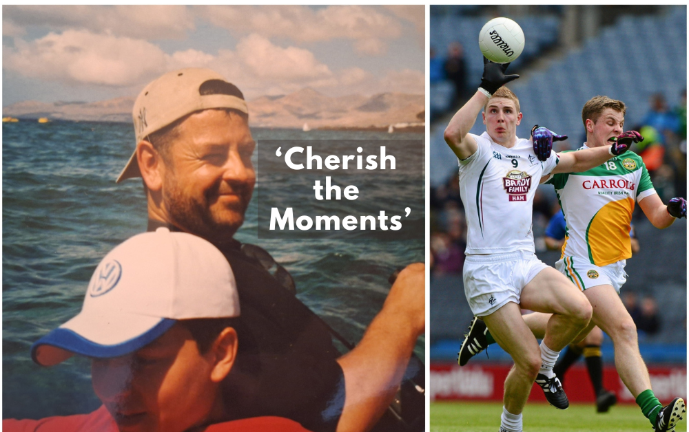 My father David Kelly and I and action from Offaly v Kildare in Croke Park in 2013 PIC: Sportsfile