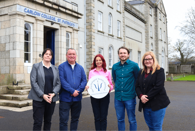 Carlow College’s psychology team celebrate PSI accreditation. Pictured: Clare King, Dr Sean Boyle, Programme Director, Dr Candice Condon, Dr Dylan Colbert and Miriam King , Photo: Carlow College