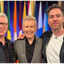 Joe Brolly with Patrick Kielty and Michal Darragh McAuley. Pic: Late Late Show X