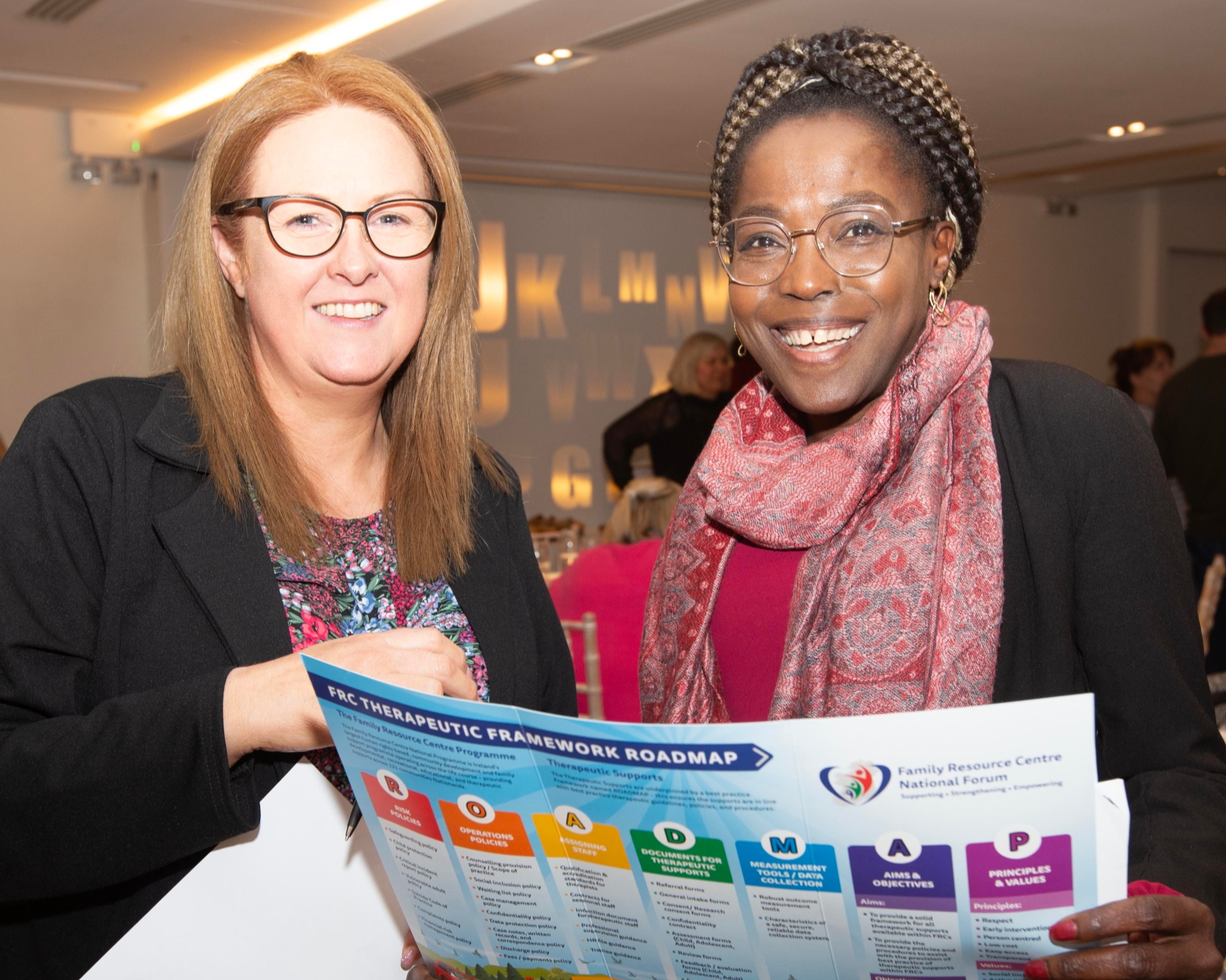 Pictured at the National Programme Counselling & Therapeutic Supports Conference in Dublin were Aine Byrne Bagenalstown, FRC Carlow and Adesiyan Apesin, Drogheda FRC. Photo credit:  Brain Farrell