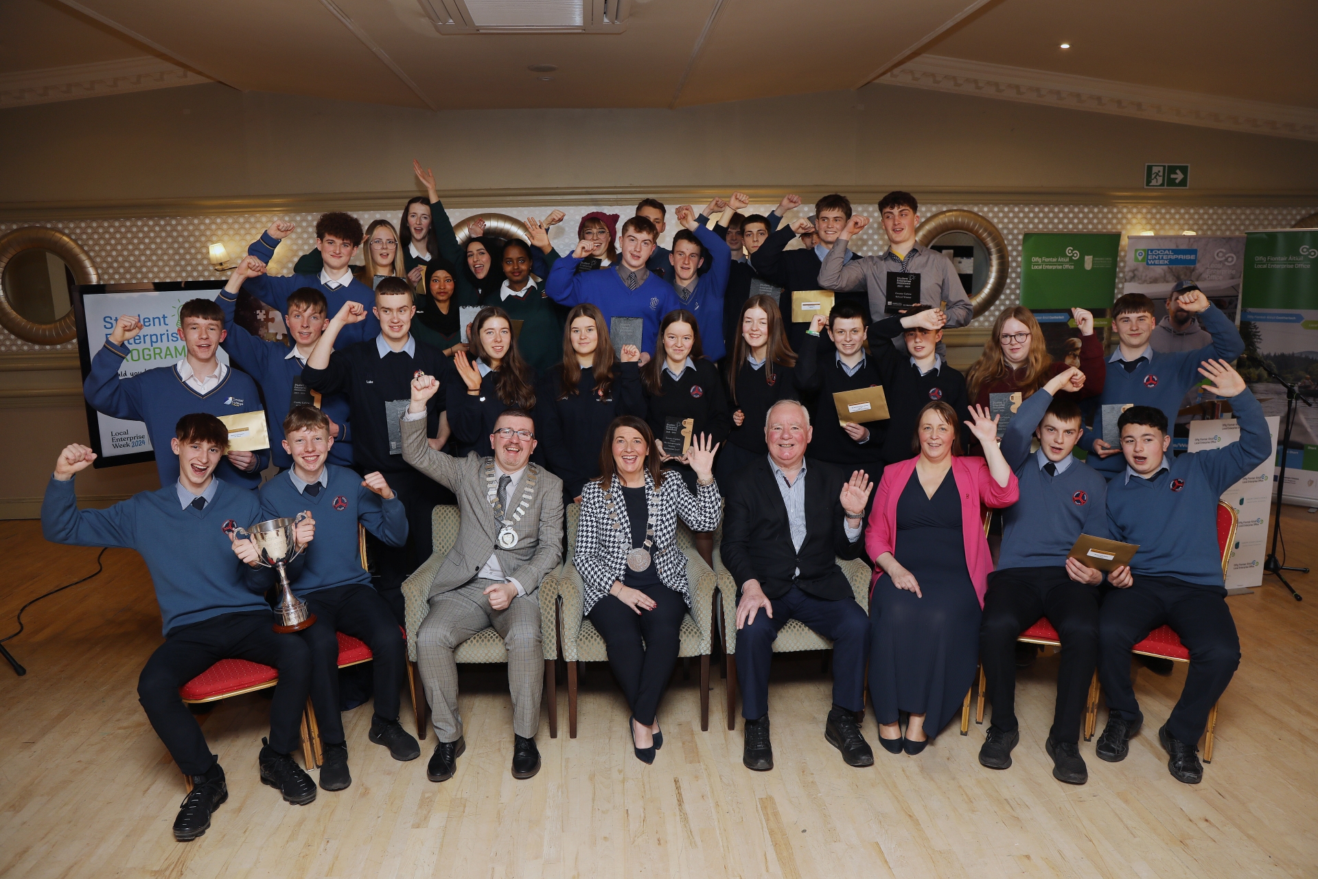 Winners with Cllr. Andrea Dalton , Cllr. Tom O'Neill , Cllr. John Pender and Sarah Byrne from LEO Offices