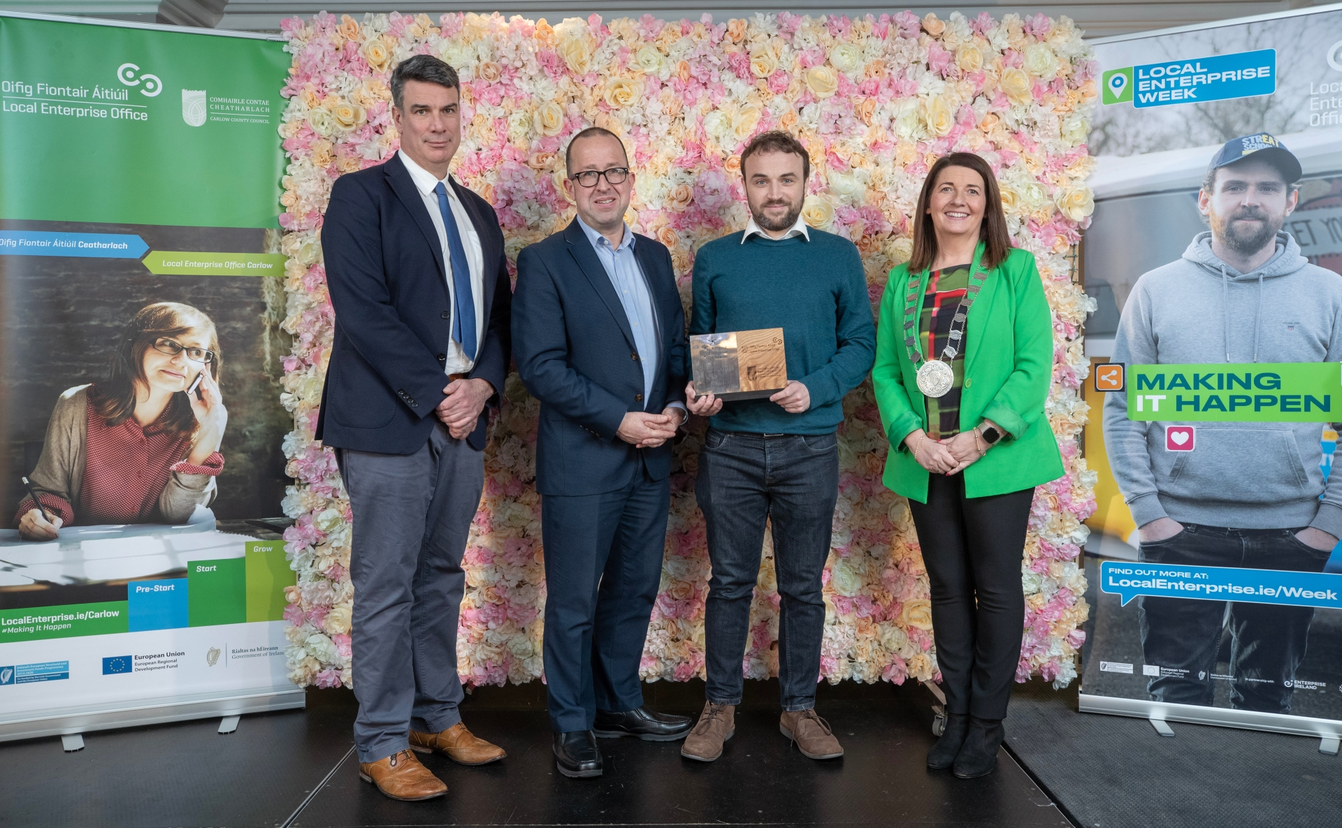 Photo courtesy of Local Enterprise Office, From L-R: CE Coilín O'Reilly , Seamus Doran , Conor Moran from Eskimo Software , Cllr. Andrea Dalton