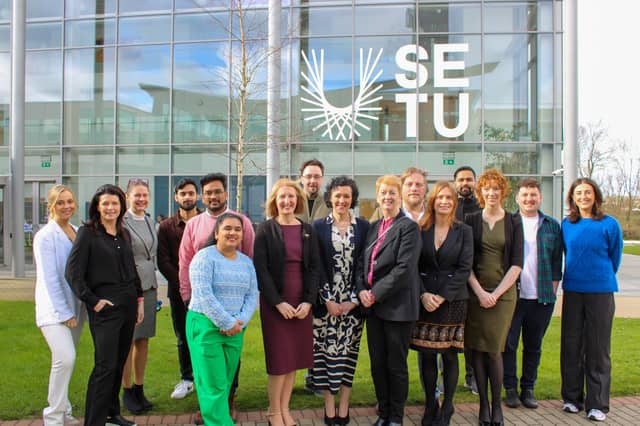 Professor Veronica Campbell, President of SETU pictured with Gemma Purcell, New Frontiers Programme Manager at SETU in Carlow, Lorraine Brennan, New Frontiers Programme Coordinator at SETU in Carlow