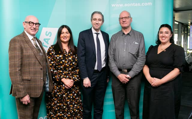 John D’Arcy, AONTAS Chairperson; Michelle McGoldrick, Maynooth University; Minister Simon Harris , Alan Anthony Quinn, Tipperary ETB, and Dearbháil Lawless, AONTAS