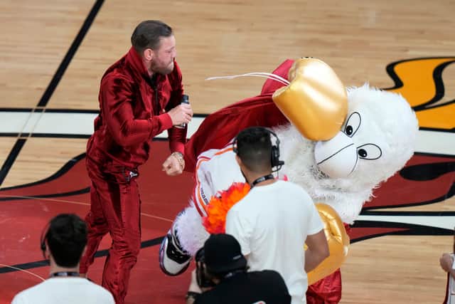The fighter had been at the NBA Finals game between the Miami Heat and Denver Nuggets to take part in a promotional stunt in which a mascot was injured.