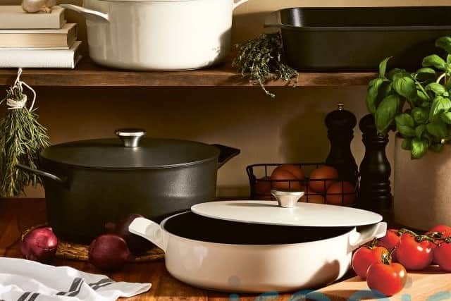 1. M&S Collection Cast Aluminium Casserole Dishes in Ivory and Charcoal, from £39.50 (€46) (3L), to £59.50 (€69) (7L), rest of items from a selection, Marks & Spencer.