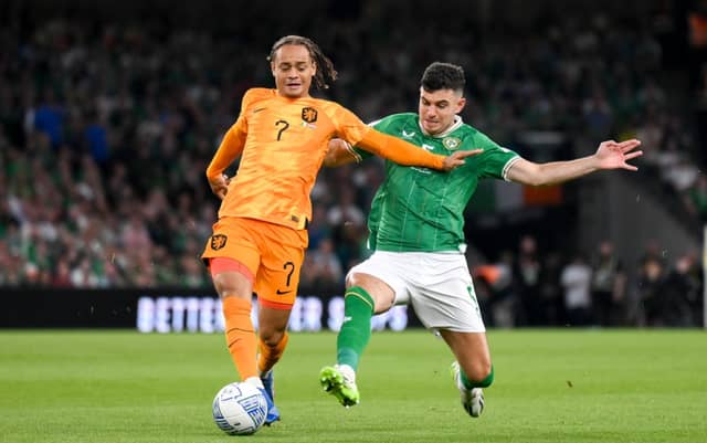 Xavi Simons of Netherlands in action against John Egan of Republic of Ireland. PIC: Sportsfile