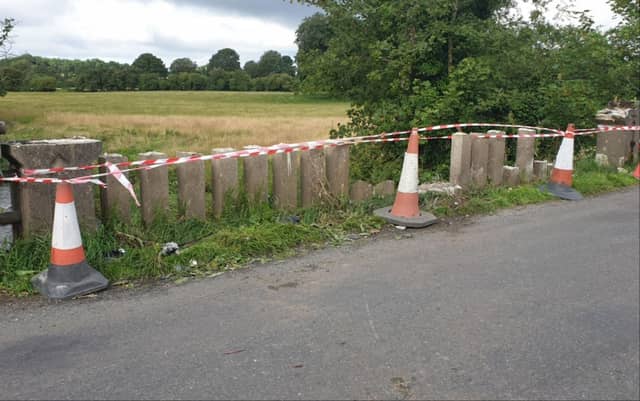 Damage to Rathmore Bridge after car crash in County Carlow