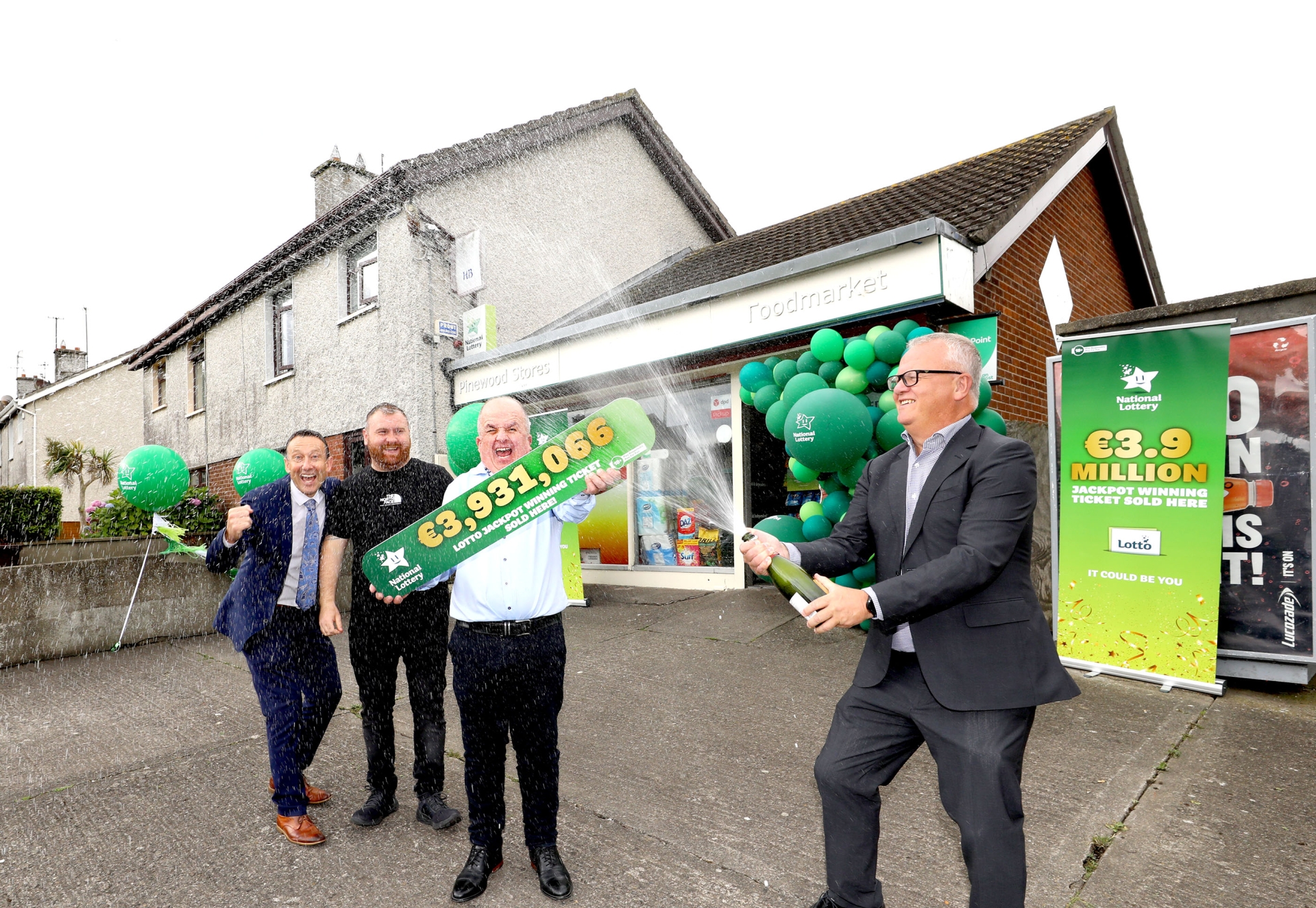 Shop owner David Fitzgibbon and staff member Joey Kelly were celebrating  at Pinewood Stores in Balbriggan, Co Dublin | PICTURE: MacInnes Photography