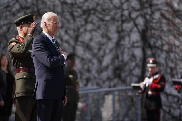 Asked what he wrote in the book, Mr Biden told reporters he quoted an Irish proverb, saying “your feet will bring you where your heart is”, adding: “It’s an honour to return.”