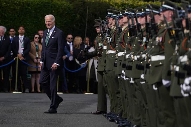 Mr Biden, who was joined by an official delegation that included US secretary of state Antony Blinken, was met with cheers from onlookers as his motorcade entered the park for his meeting with the Irish president.