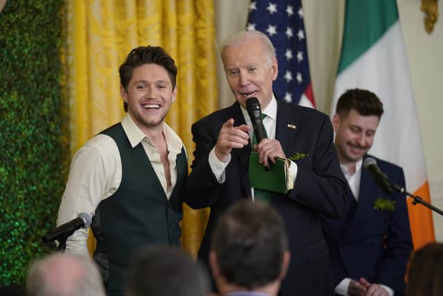 Irish pop star Niall Horan performed four songs after the shamrock ceremony, two of which dealt with the theme of emigration, and was told by Mr Biden that he was welcome back anytime.