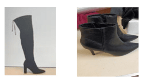 The affected products are black heeled boots marked with 'Dune' and 'Head &amp; Heels' on the sole and insert respectively, in knee-height and ankle-height varieties. 