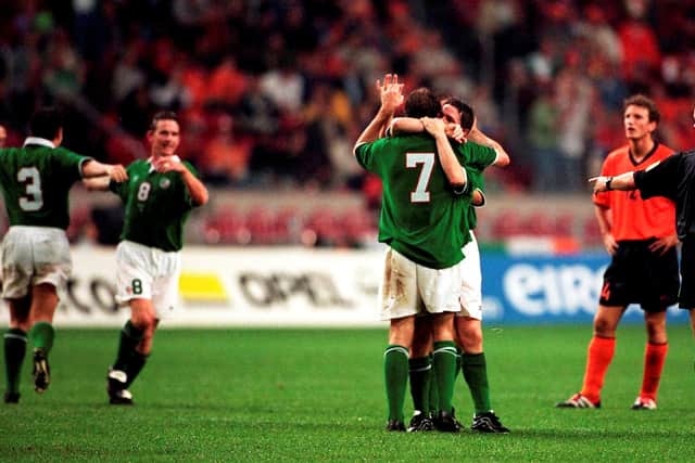 Ireland ran into a two-goal lead with goals either side of the break, a header from Robbie Keane and a fantastic long-range strike from Jason McAteer, before the Dutch rallied to claim a point. 