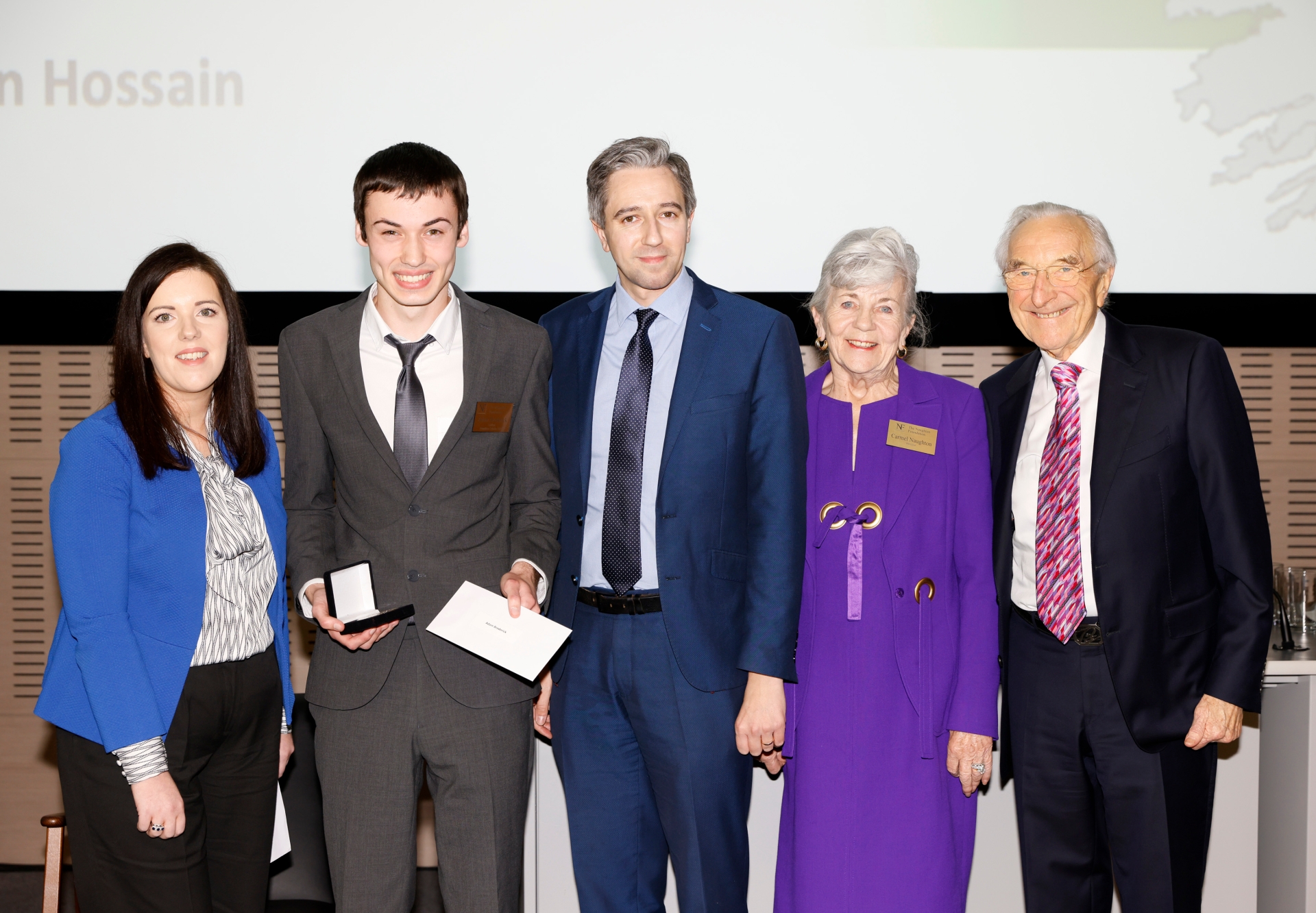 Orlagh Ní Fhaoláin, Adam Broderick , Simon Harris TD and Carmel and Dr Martin Naughton