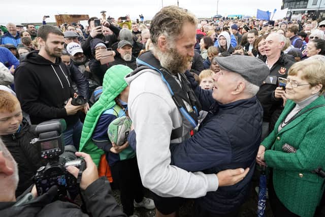 He was “gutted” not to be able to row into the port of Galway, but said he was overwhelmed by the large crowd that gathered to welcome him home.