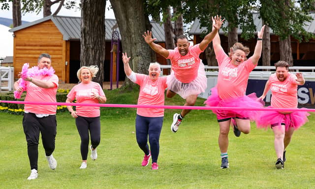 Pictured are James Patrice & Fron, RTE Presenter & Great Pink Run Ambassadors, Aisling Hurley, CEO Breast Cancer Ireland Kamal Ibrahim, Presenter and Great Pink Run Ambassador Shane Byrne, Breast Can