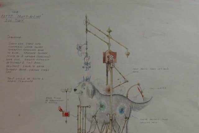 Among the items listed for sale are a replica version of Grandpa Potts’ levitating hut, a child’s pedal car based on the famous flying vehicle, and sketches by the late artist Rowland Emett, who designed all of Caractacus Pott’s inventions.