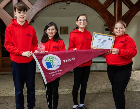 Students from St. Brendan’s National School, Carlow at Dublin Zoo collecting their award as Ireland’s Cycling School of the Year 2022 from Green-Schools