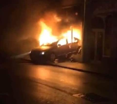 Firefighters in Carlow attended a scene on Tullow Street this morning after a stolen vehicle was driven into a tanning salon, which then subsequently caught on fire, shortly before 5am. The building was evacuated and no injuries were reported.