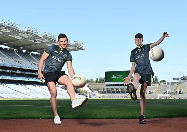 John West Féile Ambassador and Galway footballer Shane Walsh and Whitehall Colmcille’s Ben Cox at the launch of John West Féile, 2021 at Croke Park Picture: Sam Barnes/Sportsfile