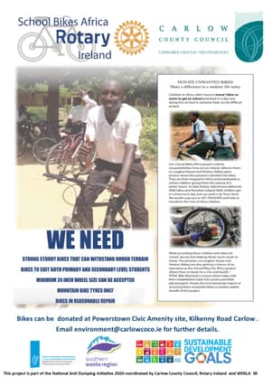 Rotary Carlow is calling on the public to support the School Bikes for Africa project