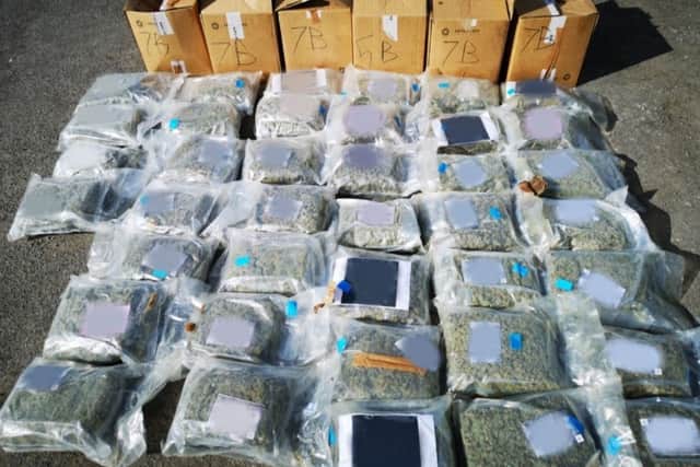 During a search of the vehicle, Gardaí recovered a large quantity of cannabis herb (pending analysis) in vacuum packaging.