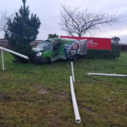 A badly damaged commercial vehicle from this morning's collision. Remarkably, no one sustained serious injuries