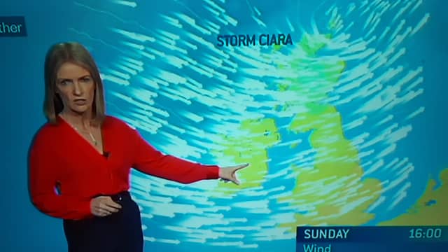 Joanna Donnelly presents the Met Éireann Storm Ciara weather forecast on RTÉ