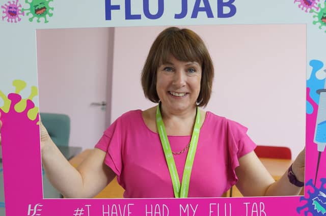 Pictured at the South East launch of the flu vaccine in the HSE’s offices in Lacken, Kilkenny, where she also received the jab, was Dr. Derval Howley (Head of Service/Health & Wellbeing, South East Co