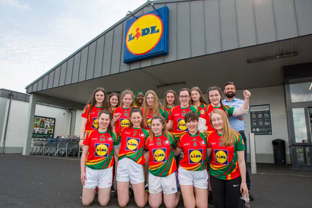 Gaelcholáiste Cheatharlach students and Tomasz Lesik pictured at Lidl Tullow Road