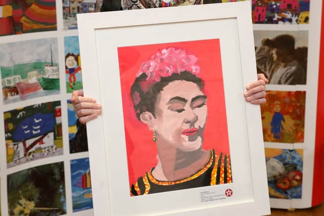 In Category G, second prize (€300) went to Amy Dawson (15) [pictured below], a pupil at Naomh Bríd, Tullow Community School, for her work entitled 'Frida'.