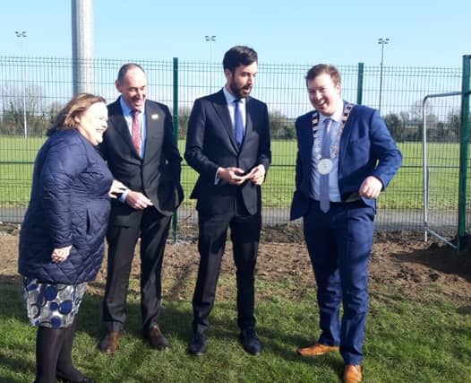 L-R Chief executive of Carlow County Council, Kathleen Holohan, local TD Pat Deering, Minister for Housing Eoghan Murphy and Cathaoirleach of Carlow County Council, Brian O'Donoghue
