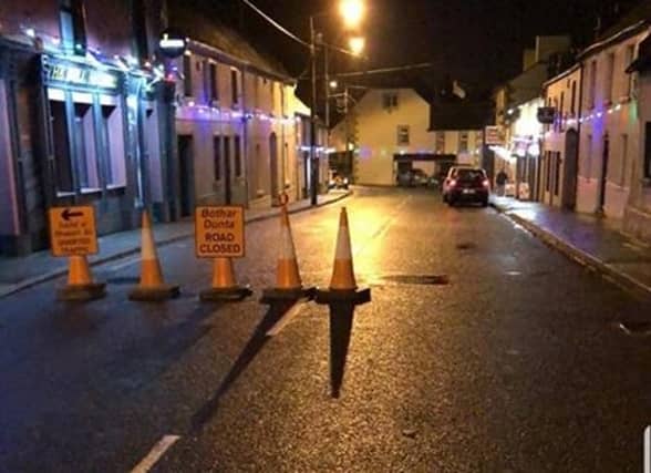 Abbey Street in Tullow closed during nighttime works CREDIT: Nolan's Mace in Tullow