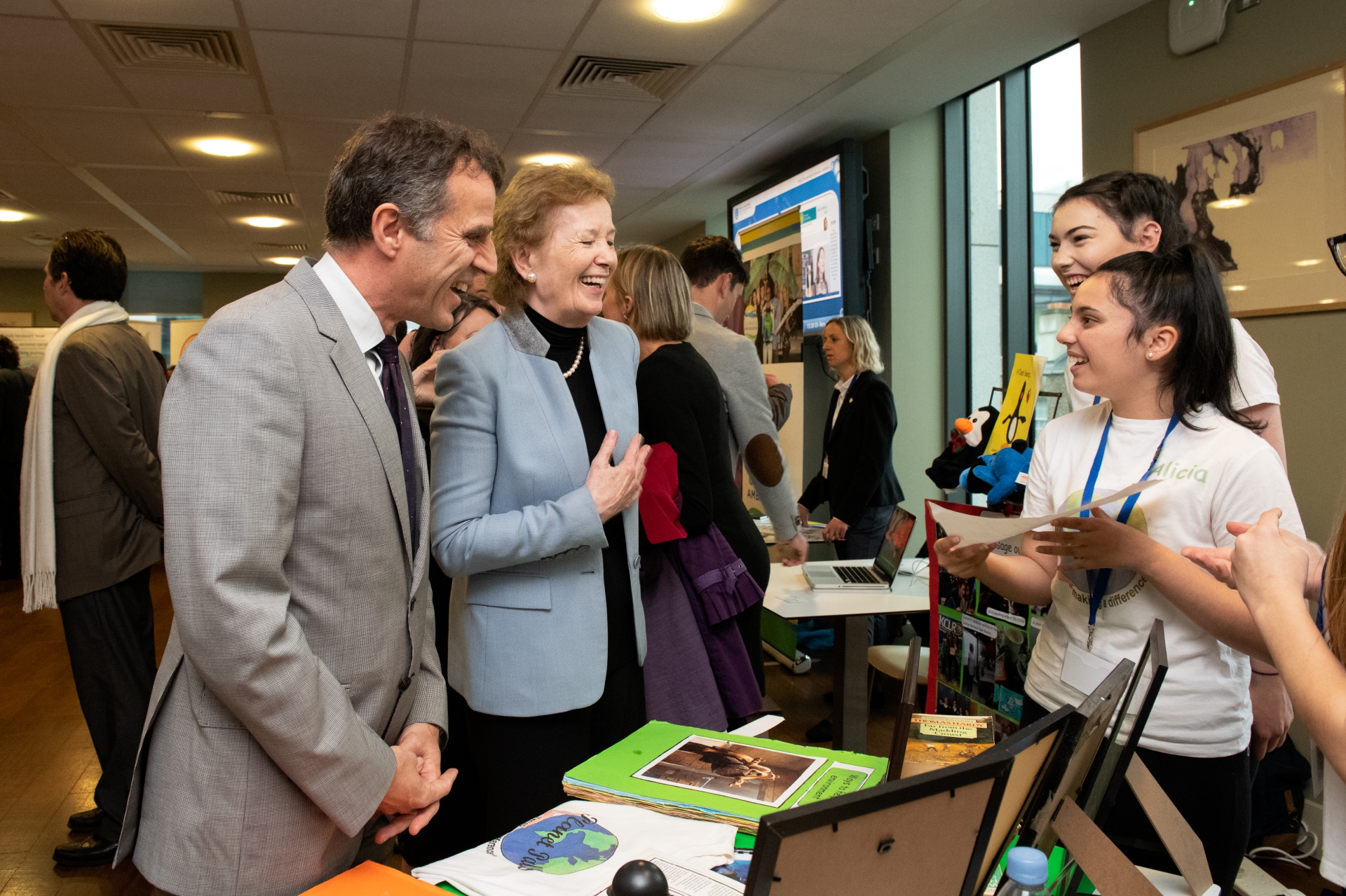 Alicia Premkumar at Trinity College with the French Ambassador and Mary Robinson