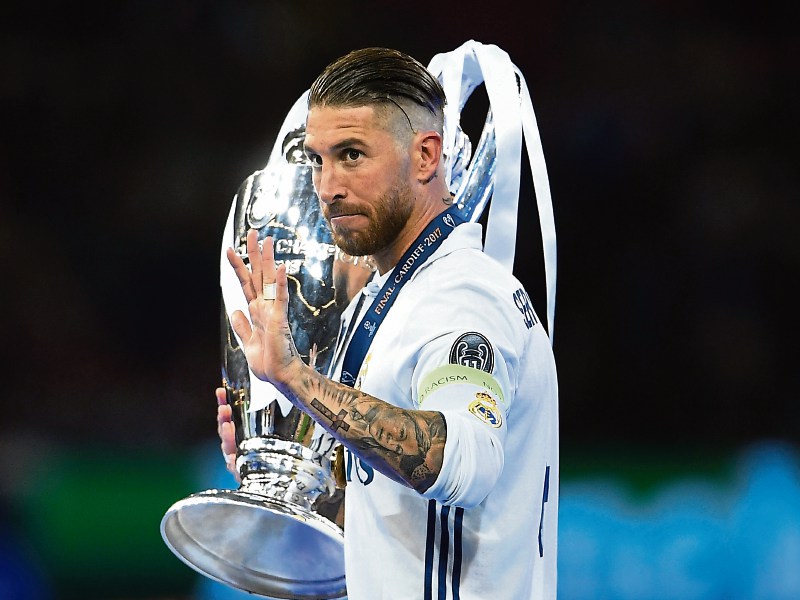 Sergio Ramos with his third Champions League trophy as captain of Real Madrid