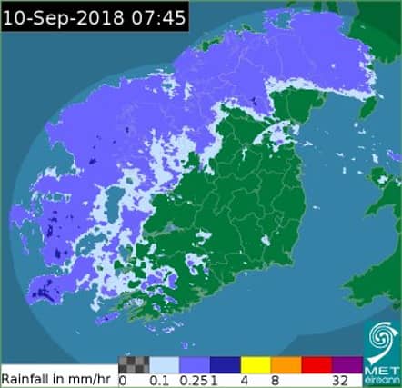 The band of rain on the west coast on Monday morning