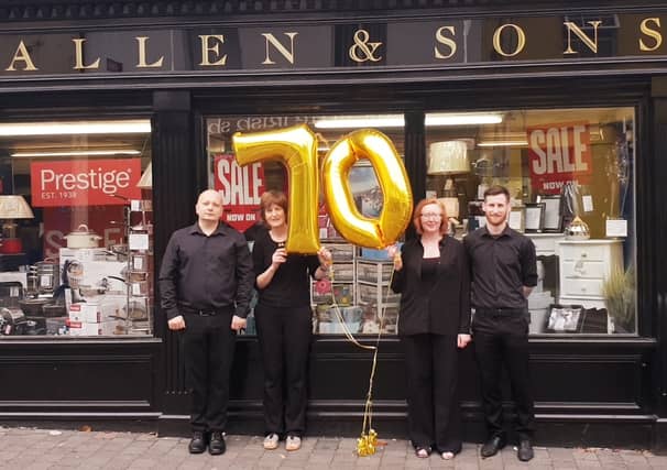 Pictured launching Allens' 70th Celebrations are some of the Allen's Carlow team, from left to right - Darius Holowid, Sylvia Hande, Betty McHugh, Paul Farrell