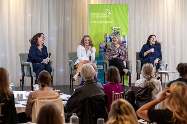 NWED 2026 Local Businesswomen Panel: Ruth Scott (MC), Denise Walsh (Curly Co), Laura Mullin (The Old Post Office & Doyle's Royal Oak Stores), Brigid Walsh (Solar Precision)