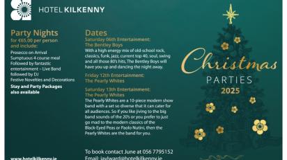 Get in the festive spirit with unforgettable Christmas parties at the 4 Star Hotel Kilkenny
